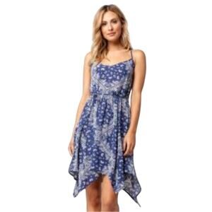 Socialite Blue Paisley Bandana Slip Dress Medium Y2K Boho Sharkbite Sundress